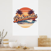 Bahamas Retro Sunset Palm Trees Design Poster (Keuken)