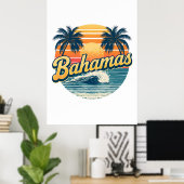 Bahamas Retro Sunset Palm Trees Design Poster (Thuiskantoor)