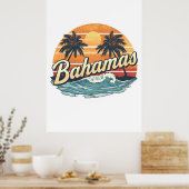 Bahamas Retro Sunset Palm Trees Design Poster (Keuken)