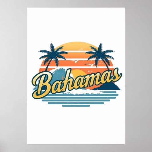 Bahamas Retro Zonsondergang Palmbomen Ontwerp Poster (Voorkant)