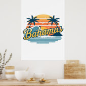 Bahamas Retro Zonsondergang Palmbomen Ontwerp Poster (Keuken)
