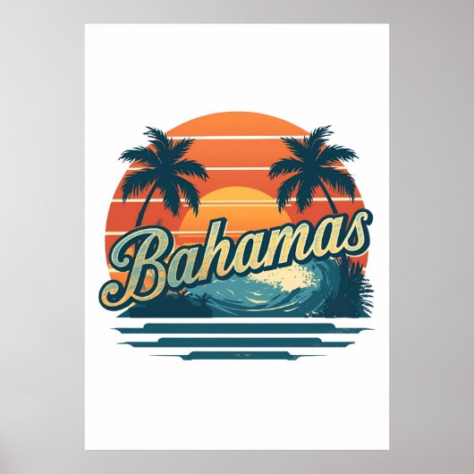 Bahamas Retro Zonsondergang Palmbomen Ontwerp Poster (Voorkant)
