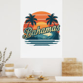 Bahamas Retro Zonsondergang Palmbomen Ontwerp Poster (Keuken)