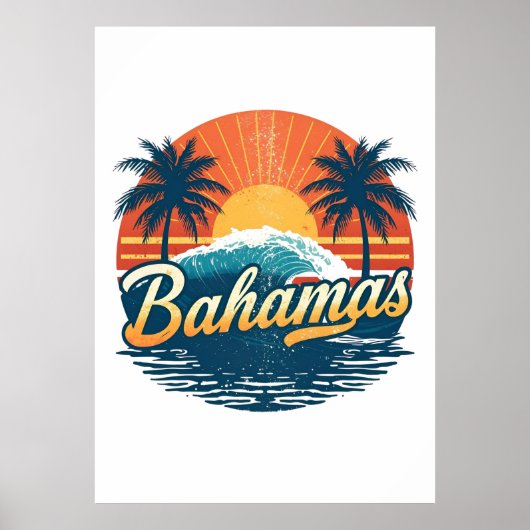 Bahamas Retro Zonsondergang Palmbomen Ontwerp Poster (Voorkant)