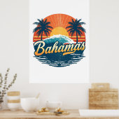 Bahamas Retro Zonsondergang Palmbomen Ontwerp Poster (Keuken)