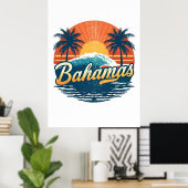 Bahamas Retro Zonsondergang Palmbomen Ontwerp Poster (Thuiskantoor)