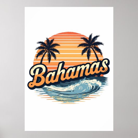 Bahamas Retro Zonsondergang Palmbomen Ontwerp Poster (Voorkant)