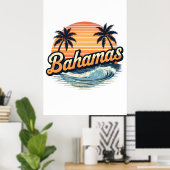 Bahamas Retro Zonsondergang Palmbomen Ontwerp Poster (Thuiskantoor)