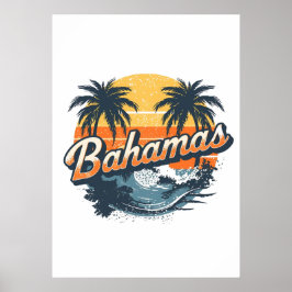 Bahamas Retro Zonsondergang Palmbomen Ontwerp Poster