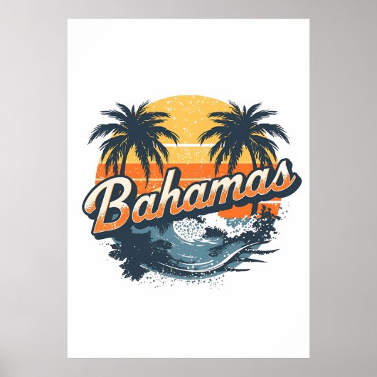 Bahamas Retro Zonsondergang Palmbomen Ontwerp Poster (Voorkant)
