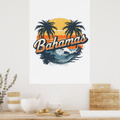 Bahamas Retro Zonsondergang Palmbomen Ontwerp Poster (Keuken)