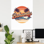 Bahamas Retro Zonsondergang Palmbomen Ontwerp Poster (Thuiskantoor)