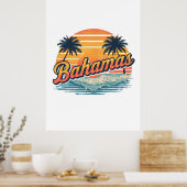 Bahamas Retro Zonsondergang Palmbomen Ontwerp Poster (Keuken)
