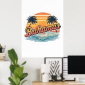 Bahamas Retro Zonsondergang Palmbomen Ontwerp Poster (Thuiskantoor)