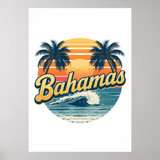 Bahamas Retro Zonsondergang Palmbomen Ontwerp Poster (Voorkant)