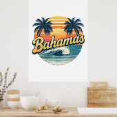 Bahamas Retro Zonsondergang Palmbomen Ontwerp Poster (Keuken)