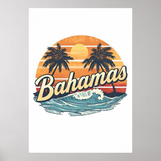 Bahamas Retro Zonsondergang Palmbomen Ontwerp Poster (Voorkant)