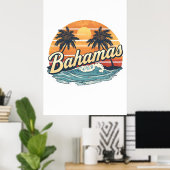 Bahamas Retro Zonsondergang Palmbomen Ontwerp Poster (Thuiskantoor)