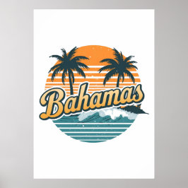 Bahamas Retro Zonsondergang Palmboom Ontwerp Poster