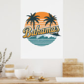 Bahamas Retro Zonsondergang Palmboom Ontwerp Poster (Keuken)