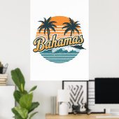 Bahamas Retro Zonsondergang Palmboom Ontwerp Poster (Thuiskantoor)