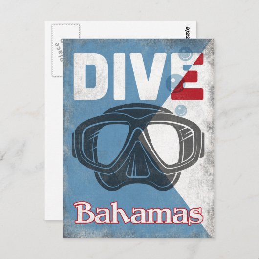 Bahamas  scuba duikmasker briefkaart (Voorkant / Achterkant)