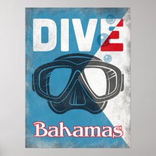 Bahamas  scuba duikmasker poster