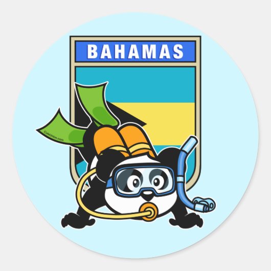 Bahamas Scuba Panda Ronde Sticker (Voorkant)