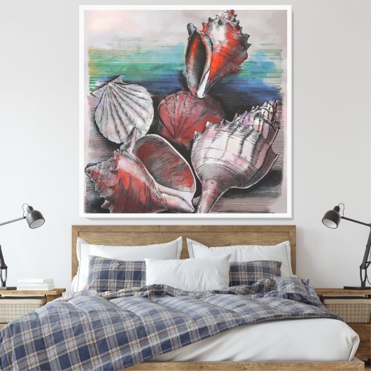 Bahamas Seashell Symfonie, nr.002 Canvas Afdruk (Insitu (Slaapkamer))