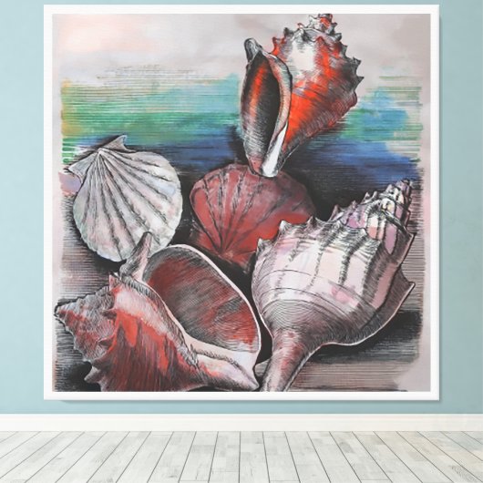 Bahamas Seashell Symfonie, nr.002 Canvas Afdruk (Insitu (Houten vloer))