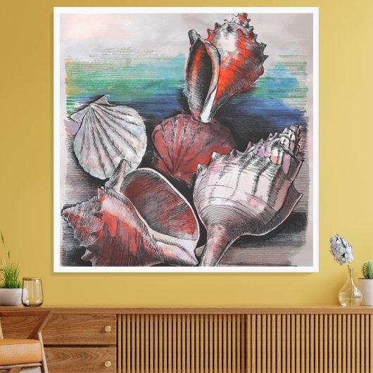 Bahamas Seashell Symfonie, nr.002 Canvas Afdruk (Insitu (Woonkamer))