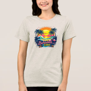 Bahamas Sfeer Retro Zonsondergang Tri-Blend Shirt