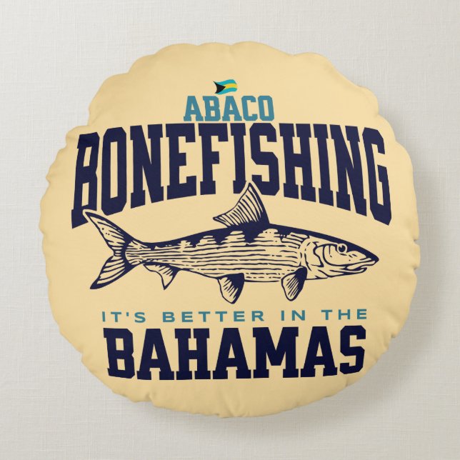 Bahamas Souvenir Gift: Abaco Bahamas Bonefishing Rond Kussen (Voorkant)