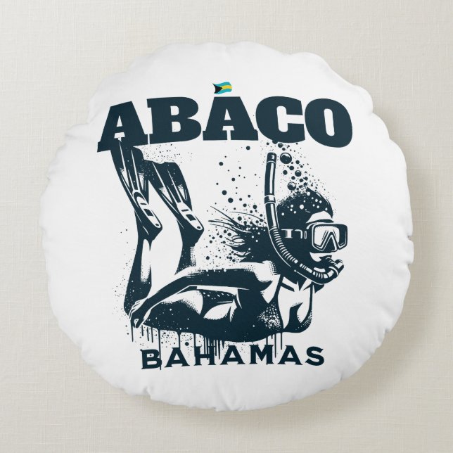 Bahamas Souvenir Gift: Abaco Bahamas Dive Rond Kussen (Voorkant)