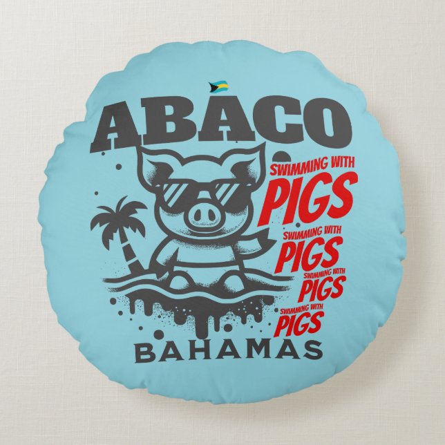 Bahamas Souvenir Gift: Abaco Bahamas Zwemvarkens Rond Kussen (Voorkant)