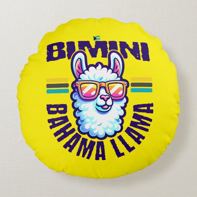 Bahamas Souvenir Gift: Bimini Bahamas Bahama Llama Rond Kussen (Voorkant)