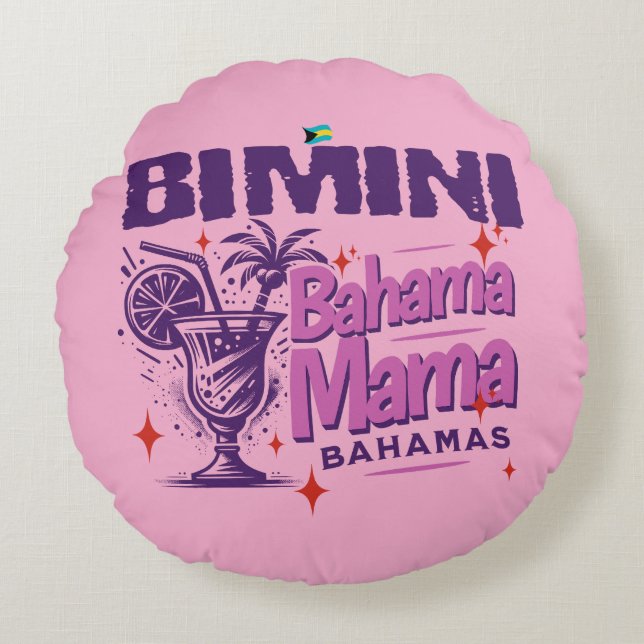 Bahamas Souvenir Gift: Bimini Bahamas Bahama Mama Rond Kussen (Voorkant)