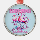 Bahamas Souvenir Gift: Bimini Bahamas Flamingo Metalen Ornament (Voorkant)