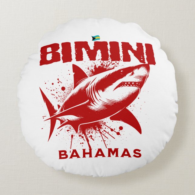 Bahamas Souvenir Gift: Bimini Bahamas haai vis Rond Kussen (Voorkant)