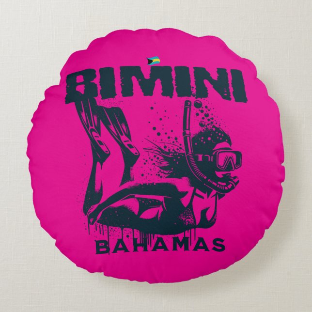 Bahamas Souvenir Gift: Bimini Bahamas Snorkelen Rond Kussen (Voorkant)