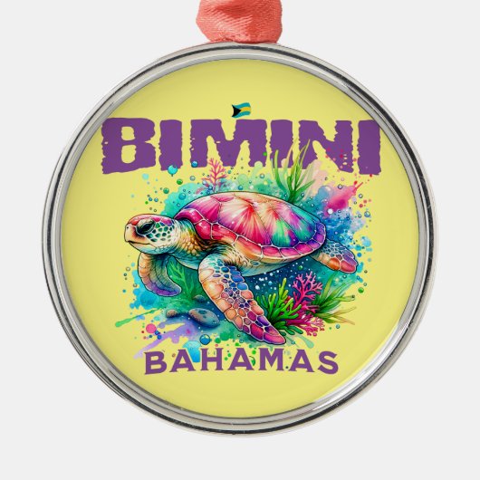 Bahamas Souvenir Gift: Bimini Bahamas Zee Schildpa Metalen Ornament (Voorkant)