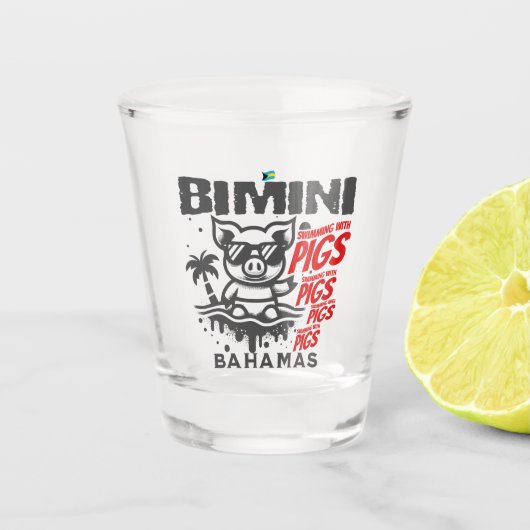 Bahamas Souvenir Gift: Bimini Bahamas Zwemvarken Shot Glas (Voorkant)