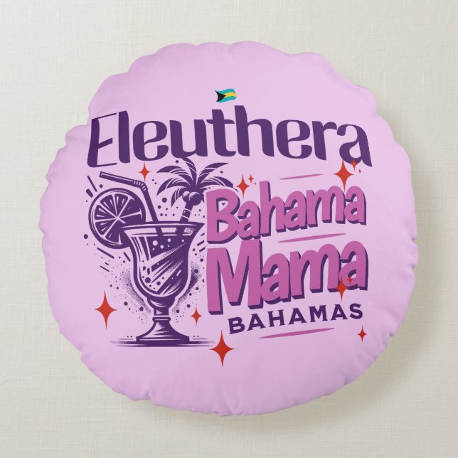 Bahamas Souvenir Gift: Eleuthera Bahama Mama Rond Kussen (Voorkant)