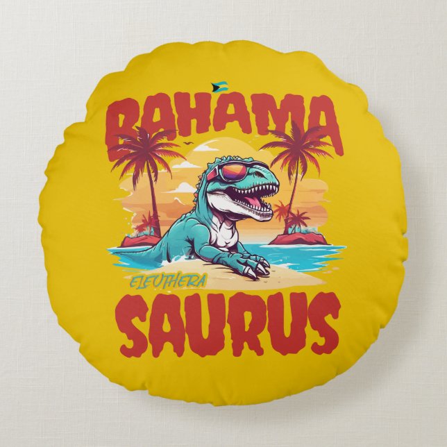 Bahamas Souvenir Gift: Eleuthera Bahama Saurus Rond Kussen (Voorkant)