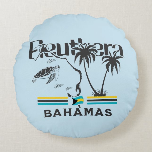Bahamas Souvenir Gift: Eleuthera Bahamas Vlag Rond Kussen (Voorkant)