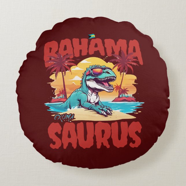 Bahamas Souvenir Gift: Exuma Bahamas Bahama Saurus Rond Kussen (Voorkant)
