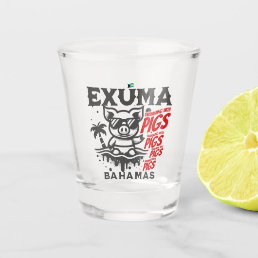 Bahamas Souvenir Gift: Exuma Bahamas Zwemvarkens Shot Glas (Voorkant)