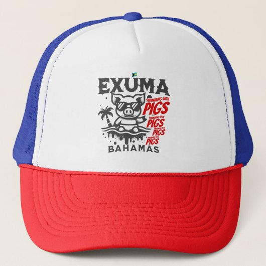 Bahamas Souvenir Gift: Exuma Bahamas Zwemvarkens Trucker Pet (Voorkant)