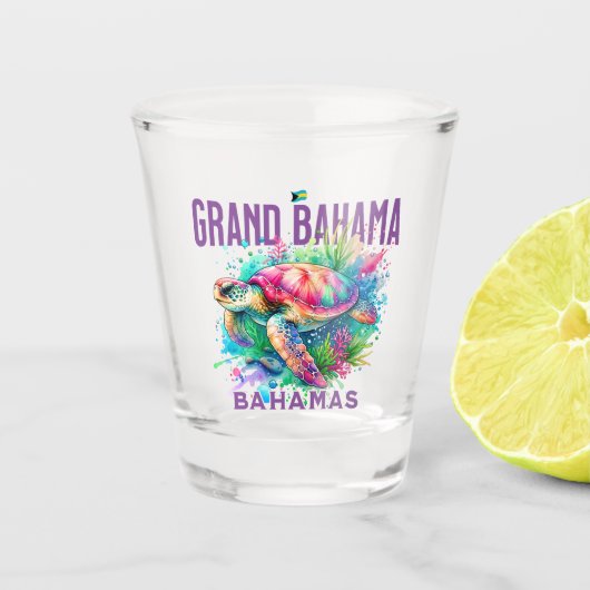 Bahamas Souvenir Gift: Grand Bahama Zee Schildpad Shot Glas (Voorkant)