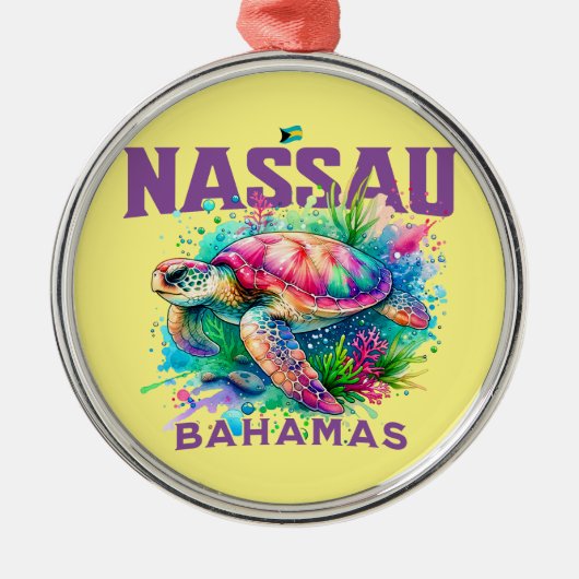 Bahamas Souvenir Gift: Nassau Bahamas Zee Schildpa Metalen Ornament (Voorkant)